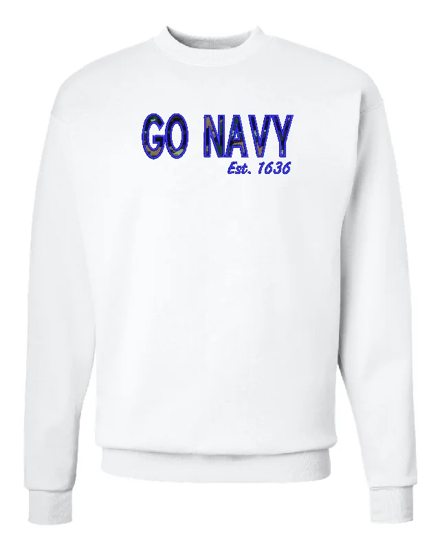 Go Navy Drop Shoulder Crewneck Sweatshirt Graphic with embroidered Texas outline.