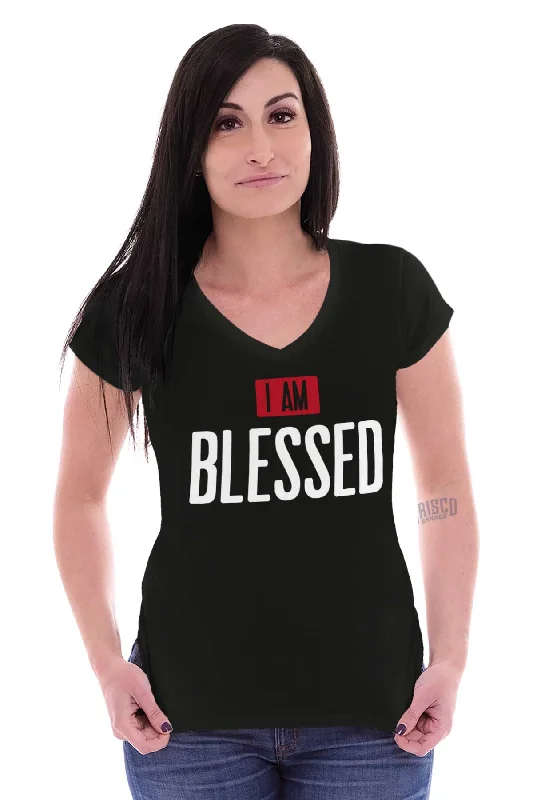 I am Blessed Junior Fit V-Neck T-Shirt