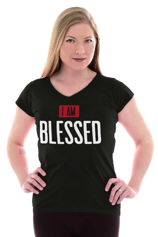 I am Blessed Junior Fit V-Neck T-Shirt