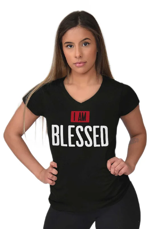 I am Blessed Junior Fit V-Neck T-Shirt