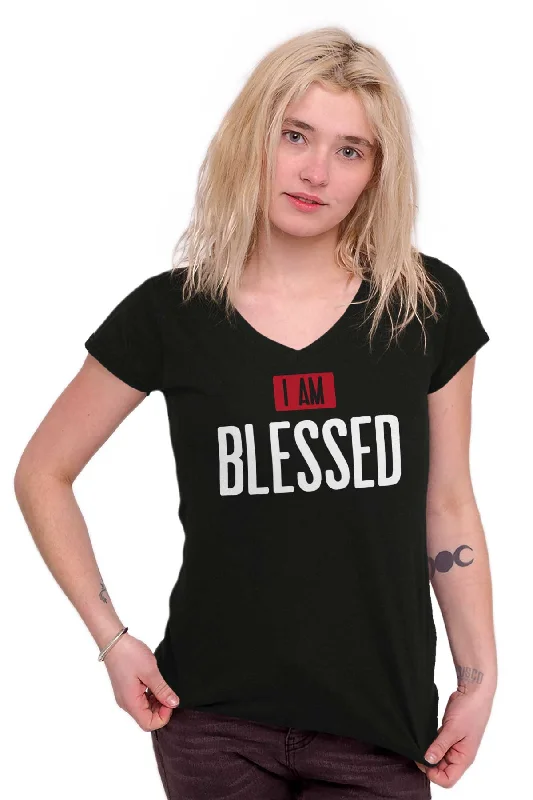 I am Blessed Junior Fit V-Neck T-Shirt