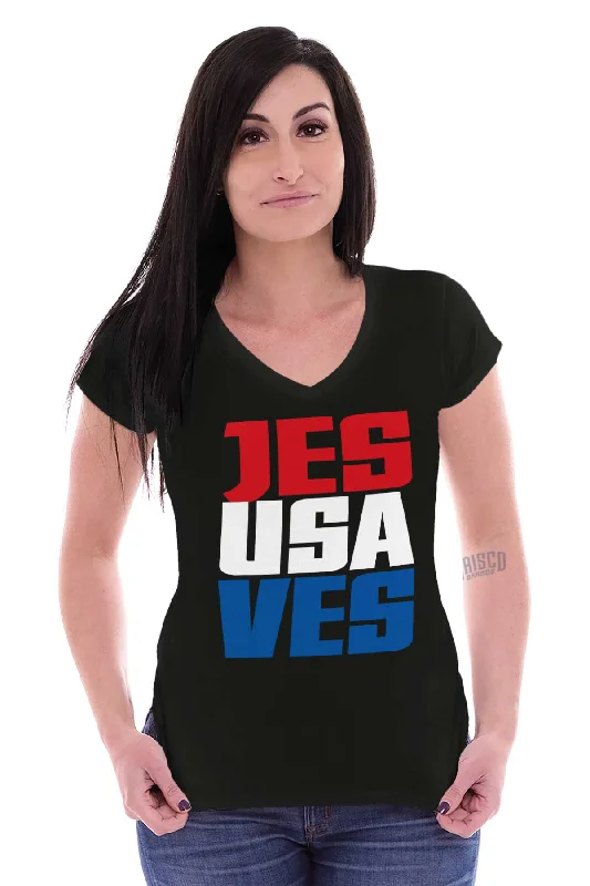 Jesus Saves USA Junior Fit V-Neck T-Shirt