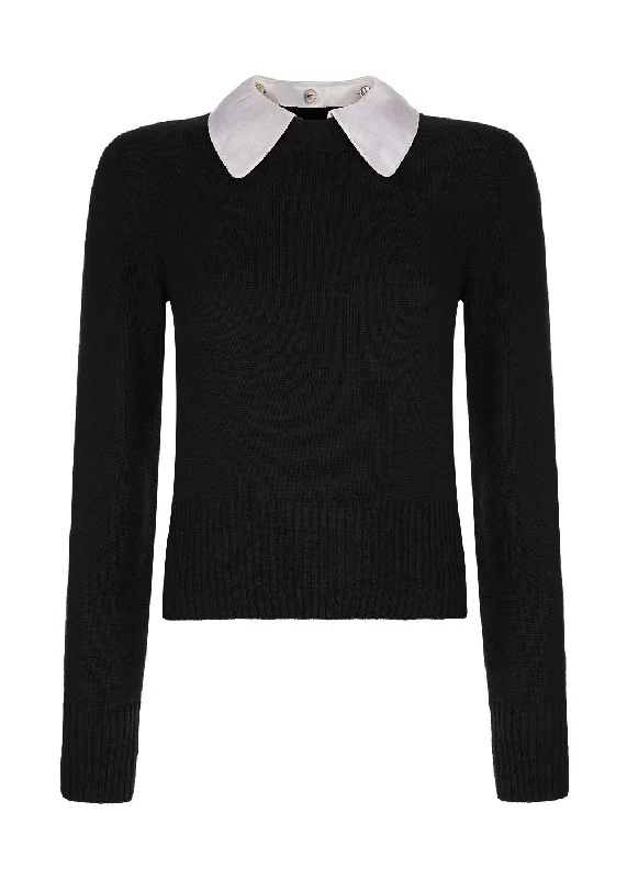 CROPPED SWEATER ""NERINA"" WITH REMOVABLE SILK COLLAR IN WHITE