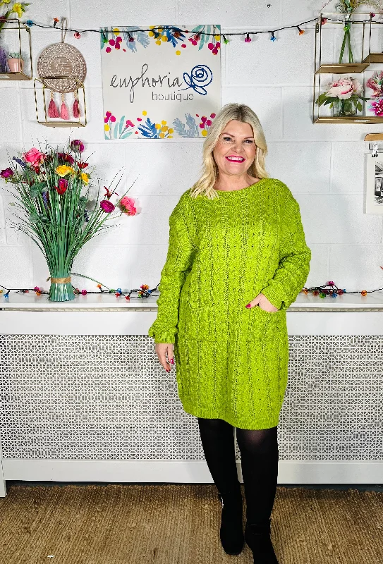 Edinburgh Knitted Dress - Lime Green