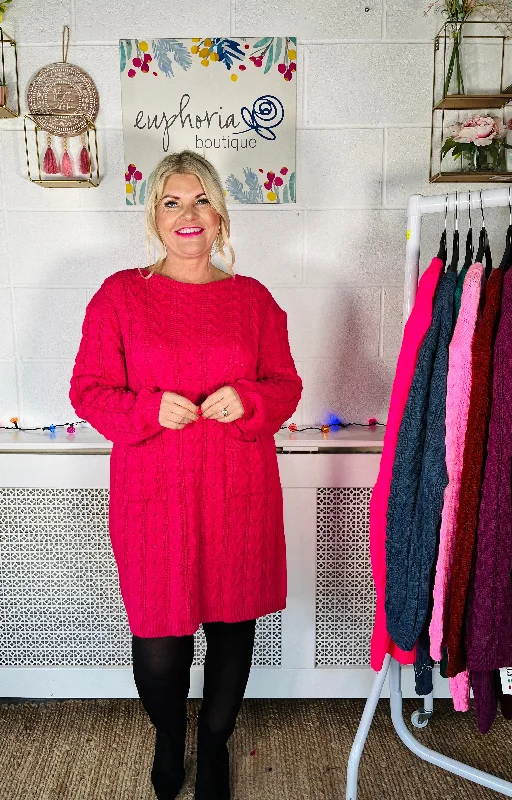 Edinburgh Knitted Dress - Lipstick Pink