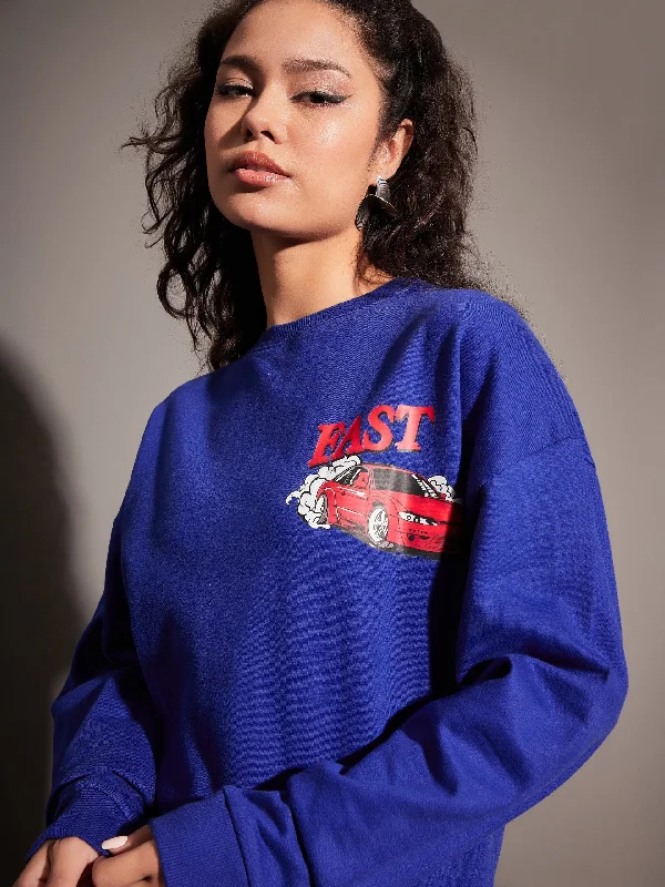 Women Royal Blue GOING NOWHERE Oversized Sweatshirt